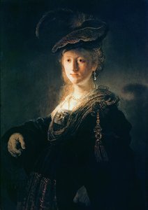 Ung kvinne i fancy kjole av Rembrandt van Rijn