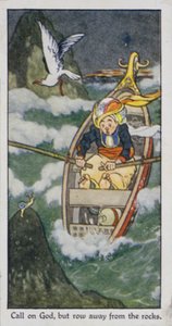 Østlig ordtak: Påkall Gud, men ro vekk fra steinene (farge litho) av René Bull