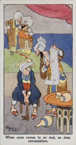 Østlig ordtak: Når vinen tar slutt, gjør samtalen det også (farge litho) av René Bull