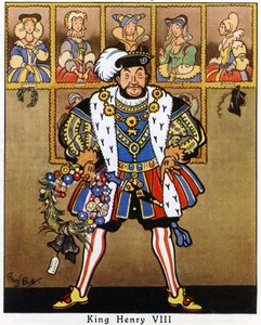 Kong Henry VIII dekorerte portrettene av konene sine med kristtorn, misteltein og en krans til jul, 1936 av René Bull