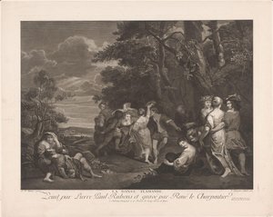 Landskap med dansende figurer La danse flamande (tittel på objekt) av René Jacques Le Charpentier