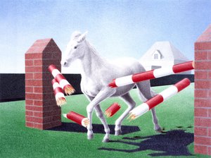 Hinder, 2004, Fargeblyanttegning på papir av Rene Boin