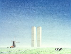 Twin Towers, 2001, Fargeblyanttegning på papir