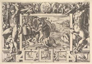 Aeëtes samler lemmene til Absyrtes Mens han får lemmene til å plukke opp, gjør grekere d..., 1563. av Rene Boyvin
