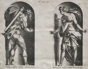 Cephalus og Procris i to nisjer, 1538-1540. av Rene Boyvin