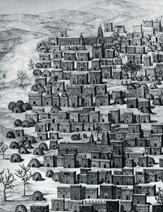 Utsikt over byen Timbuktu, Mali, gravering fra reiser gjennom Sentral-Afrika til Timbuctoo, av Rene Caillie (1799-1838) mellom 1824 og 1828, Afrika av Rene Caillie