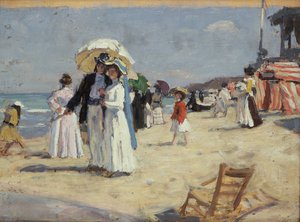 Par på stranden i Cabourg (olje på lerret)