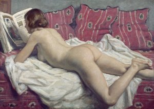 Naken på en rosa divan, ca. 1925 (olje på lerret)