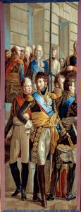 Intervju av Napoleon I og dronning Louise av Preussen i Tilsit (Tilsitt), 6/07/1807 Tapet laget av Gobelins verksted etter en detalj av maleriet av Rene Theodore Berthon (1776-1859) Søn. 3,28x1,28 m Malmaison musee du chateau av Rene Theodore Berthon