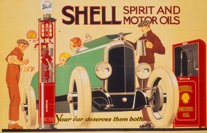 Plakatannonsering Shell-sprit og motoroljer.
