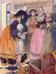En liten jente i renessansens tidsalder (farge litho) av Rene Vincent