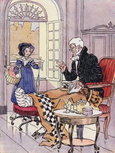 En liten jente under restaureringen (farge litho) av Rene Vincent