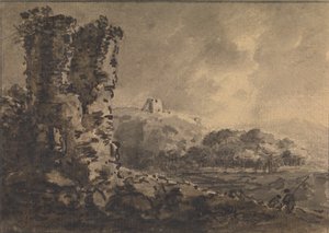 Klassisk landskap med ruin til venstre, to figurer til høyre av Rev. William Gilpin