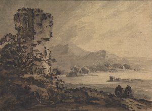 Klassisk landskap med to figurer på hesteryggen til høyre av Rev. William Gilpin