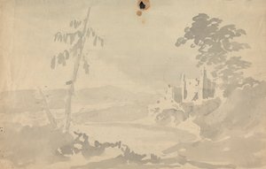 Landskap med slott og elv av Rev. William Gilpin