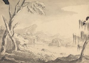 Landskap med slott på elvebredden av Rev. William Gilpin