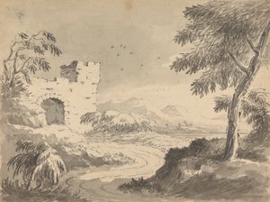 Landskap med vei som fører til Abbey av Rev. William Gilpin