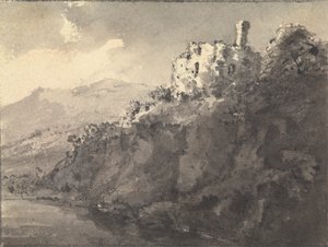 Landskap med et slott på en høyde til høyre av Rev. William Gilpin