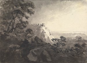 Landskap med et slott på en høyde i sentrumsavstand av Rev. William Gilpin