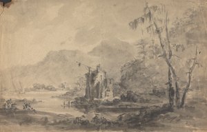Elvelandskap med slott av Rev. William Gilpin