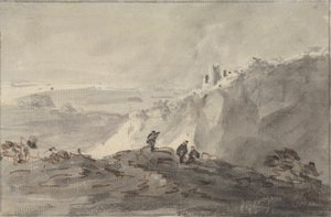 Tre figurer i et kupert landskap med ruiner, bortenfor av Rev. William Gilpin