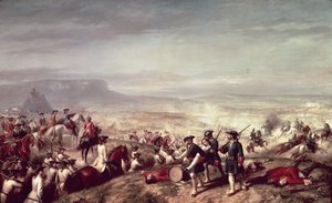 Slaget ved Almansa mellom troppene til Philip V (1683-1746) og troppene til erkehertug Karl av Østerrike i 1707 (olje på lerret) av Ricardo Balaca y Canseco