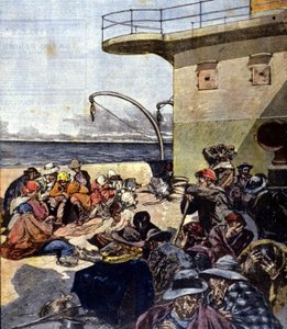 Italiensk emigrasjon til Canada; turen om bord på Lake Megantic ble gjort under ganske vanskelige forhold. ill. av R. Pellegrini. La Domenica del corriere. 02.06.1901. av Riccardo Pellegrini