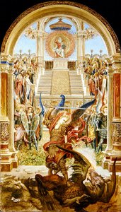 St Michael Slaying the Dragon (akvarell og gull på papir)