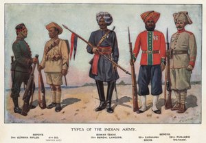 Soldater fra den indiske hæren (farge litho) av Richard (after) Simkin
