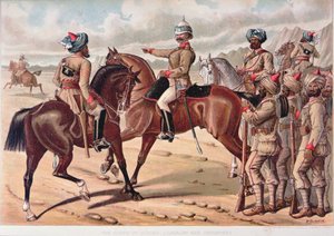 The Corps of guides (Cavalry and Infantry), den anglo-indiske hæren på 1880-tallet (farge litho)