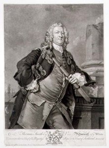 Portrett av admiral Thomas Smith (d.1762) viseadmiral av de hvite, gravert av John Faber (1684-1756) 1746 (gravering) av Richard (after) Wilson