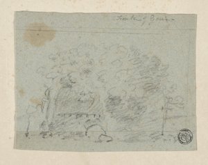 Skisse av trær nær broen (kull og grafitt på blått papir, tippet på kremvevet papir) av Richard (attr.to) Wilson