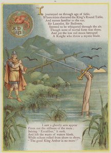 Side fra Upstream av Richard Andre, King Arthur og Excalibur (farge litho) av Richard Andre