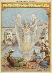 Kristi mirakler: syke mennesker som venter på flytting av vannet av en engel (chromolitho) av Richard Andre