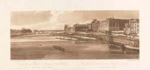Utsikt over Louvre og Thuilleries bro, tatt fra Pont Neuf. 1802; Plate 2 fra Views in Paris, Emanuel Volume Tracing of plate, B1981.25.2613