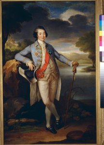 Portrait du prince Alexandre Borissovitch Kourakine (1752-1818), homme politique russe (Portrait of Prince Alexander Kurakin) - Olje på lerret av Richard Brompton (1734-1783), c1780 - Dim: 113x76 cm - Tretyakov-galleriet, Moskva