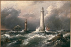 H.M.S. Lord Warden utenfor Eddystone Lighthouses av Richard Brydges Beechey
