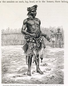 Azandeh (Nyam-Nyam) Binsa eller Witch Doctor, gravert av Jahrmargt, fra 