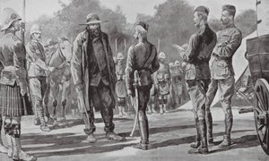 Kommandant Cronje overgir seg til Lord Roberts (litografi) av Richard Caton II (after) Woodville