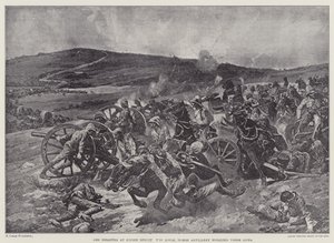Katastrofen ved Koorn Spruit, Royal Horse Artillery arbeider med våpnene sine (litho) av Richard Caton II (after) Woodville