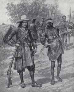 William Dampier med en urbefolkning under hans utforskning av Australia, sent på 1600-tallet (litho)