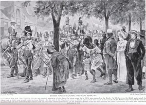 Britiske styrker marsjerer inn i Cape Town, illustrasjon fra 