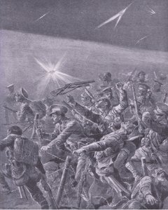 Fanget i piggtrådforviklinger: Nattagrep av britisk infanteri, fra History of the Great War Vol 3 utgitt av Waverley Book Co Limited, ca. 1920 av Richard Caton Woodville