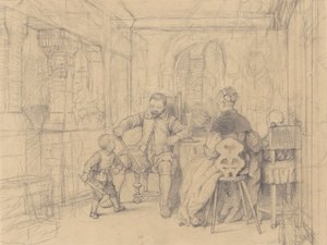The Fencing Lesson, ca. 1847-49 (grafitt på vevd papir)