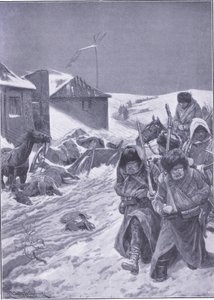 Den uendelige marsj østover: Et kjent syn på veien, illustrasjon fra Cassells History of the Russo-Japanese War Vol 1, ca. 1900 av Richard Caton Woodville