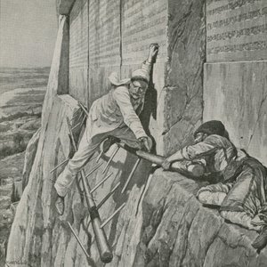 En smal flukt for Sir Henry Rawlinson ved Rock of Behistun