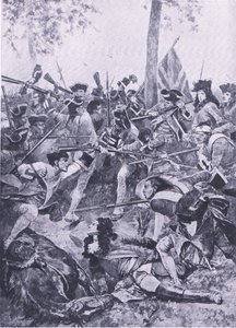 Slaget ved Ramilles, 23. mai 1706: Angrepet til det irske regimentet, illustrasjon fra British Battles on Land and Sea, 1915 av Richard Caton Woodville junior