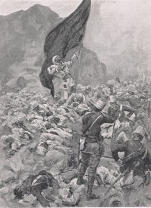 Omdurman: Den siste bæreren av det svarte flagget, 2. september 1898, illustrasjon fra British Battles on Land and Sea, 1915 av Richard Caton Woodville junior