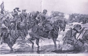 The Battle of the Boyne 1. juli 1690, illustrasjon fra British Battles on Land and Sea, 1915
