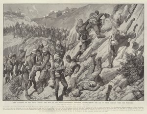 Ryddingen av Saran Ridge, mennene fra Northamptonshire Regiment heliograferer for hjelp i deres nedstigning med de sårede